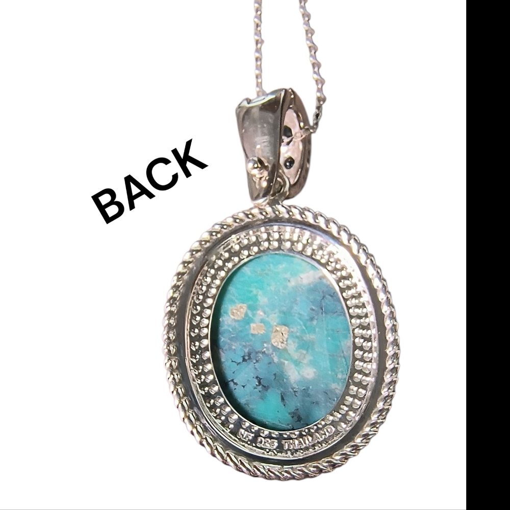 Large Campo Frio Turquoise & Blue Topaz Enhancer Necklace In Sterling Silver - Picture 8 of 11